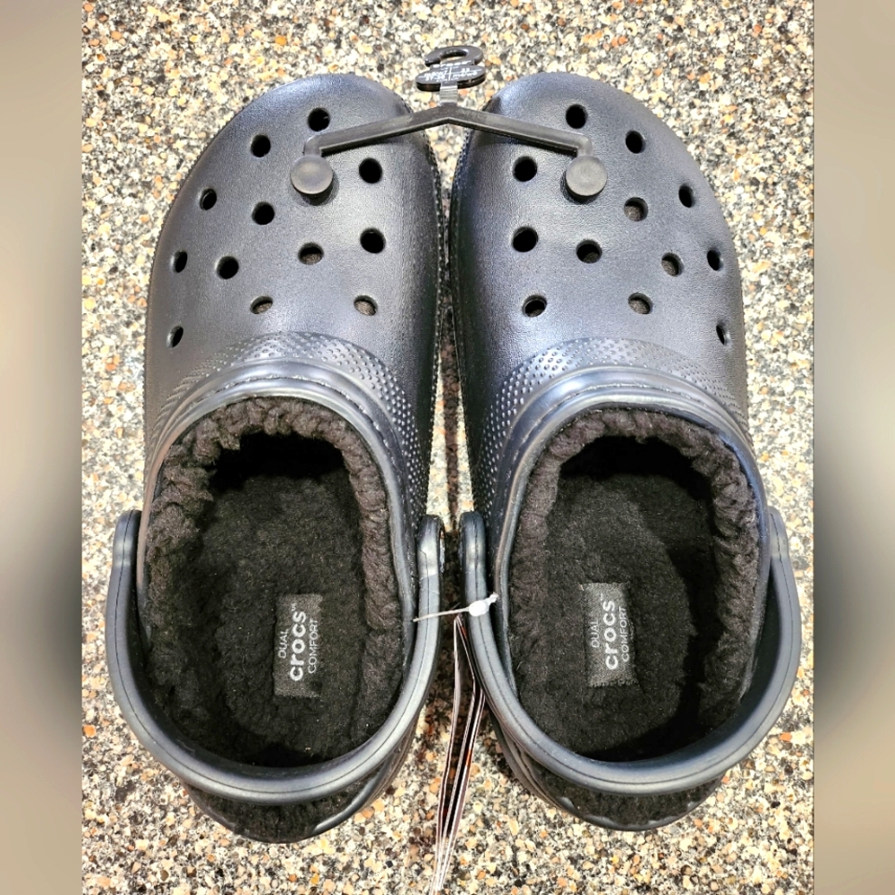 Crocs Black Fleece-Lined Clogs